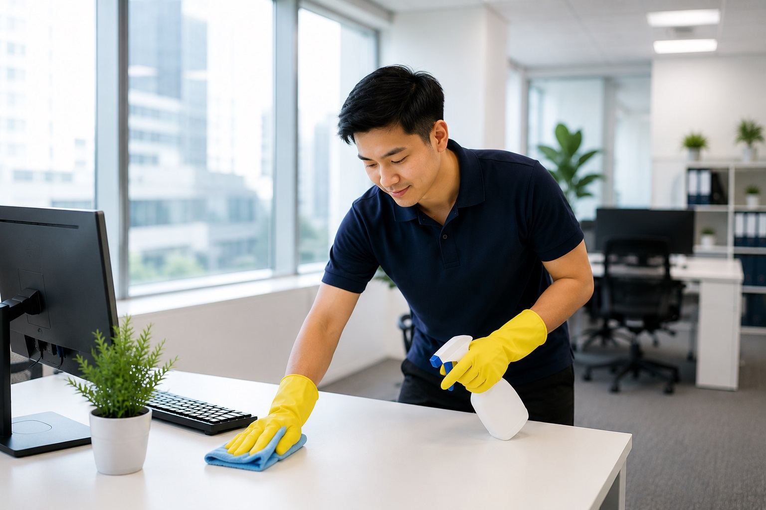 Bright modern office being professionally cleaned